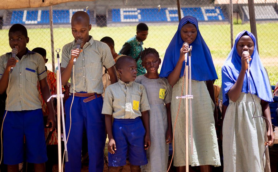 Children singing at the crusade